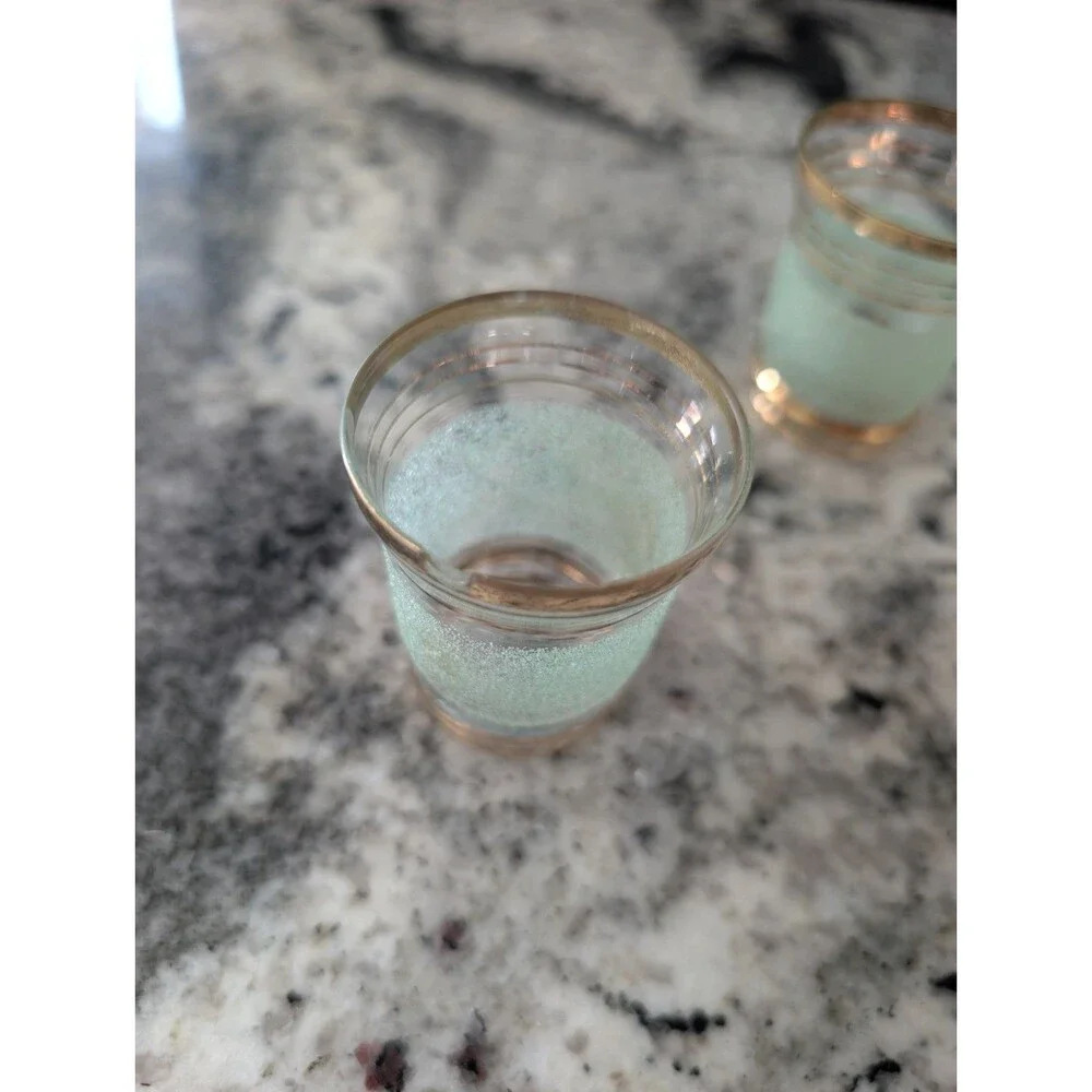 Vintage USSR Red Giant Green Sand Decanter 4 Shot Glasses Soviet Glass Set